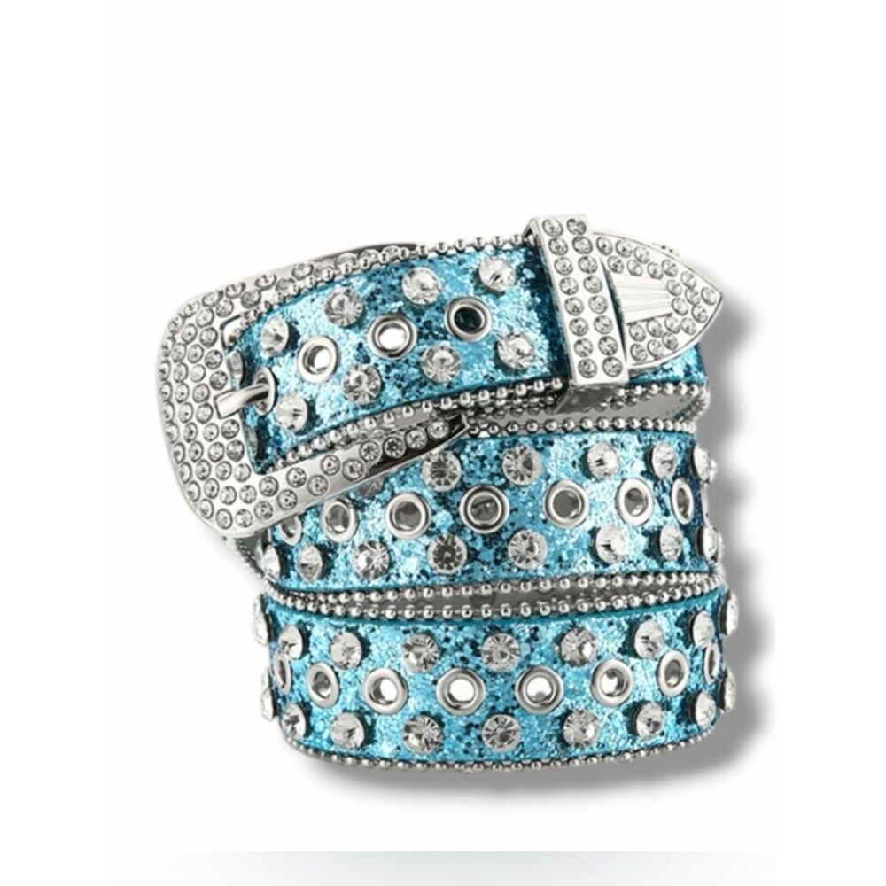 Blue Silver Studs Rhinestone Western Belt OS NWT